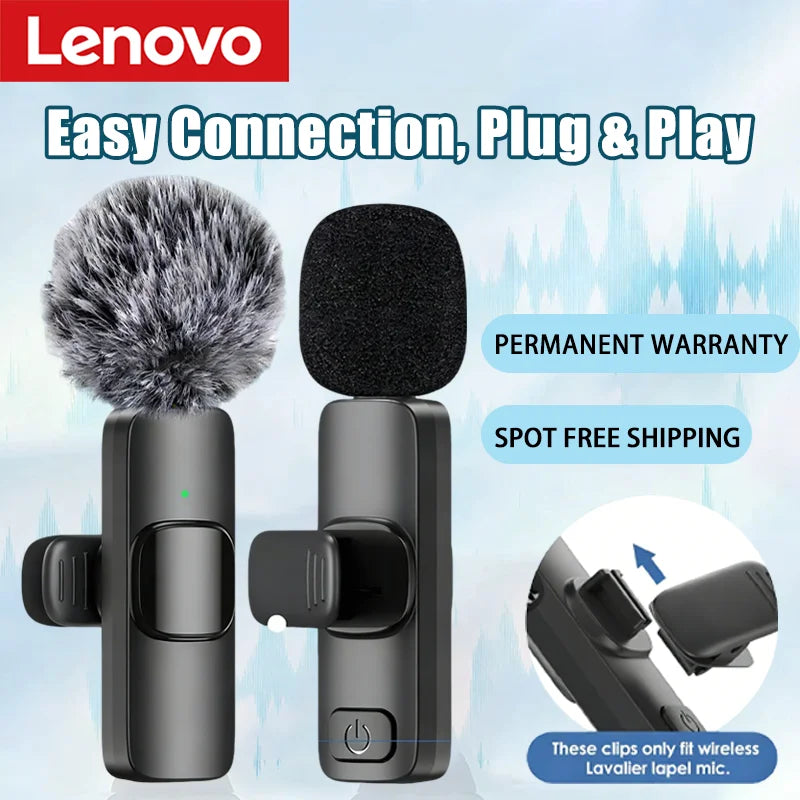 Micrófono Lavalier Inalámbrico Portátil Lenovo Mini para Transmisiones en Vivo, Videojuegos, Grabación de Audio y Video, iPhone, Android
