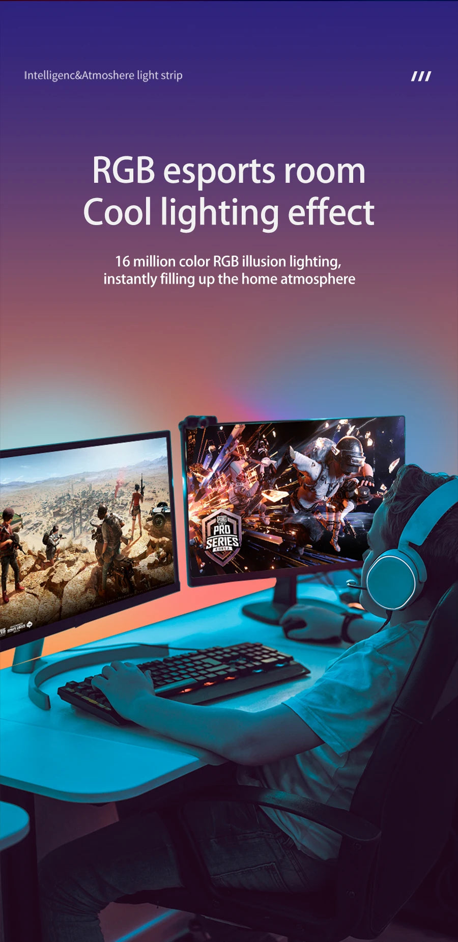 Bande lumineuse LED intelligente pour jeu, moniteur d'ordinateur, rétro-éclairage, synchronisation, barre lumineuse RGB, écran USB, lampe de décoration pour chambre à coucher