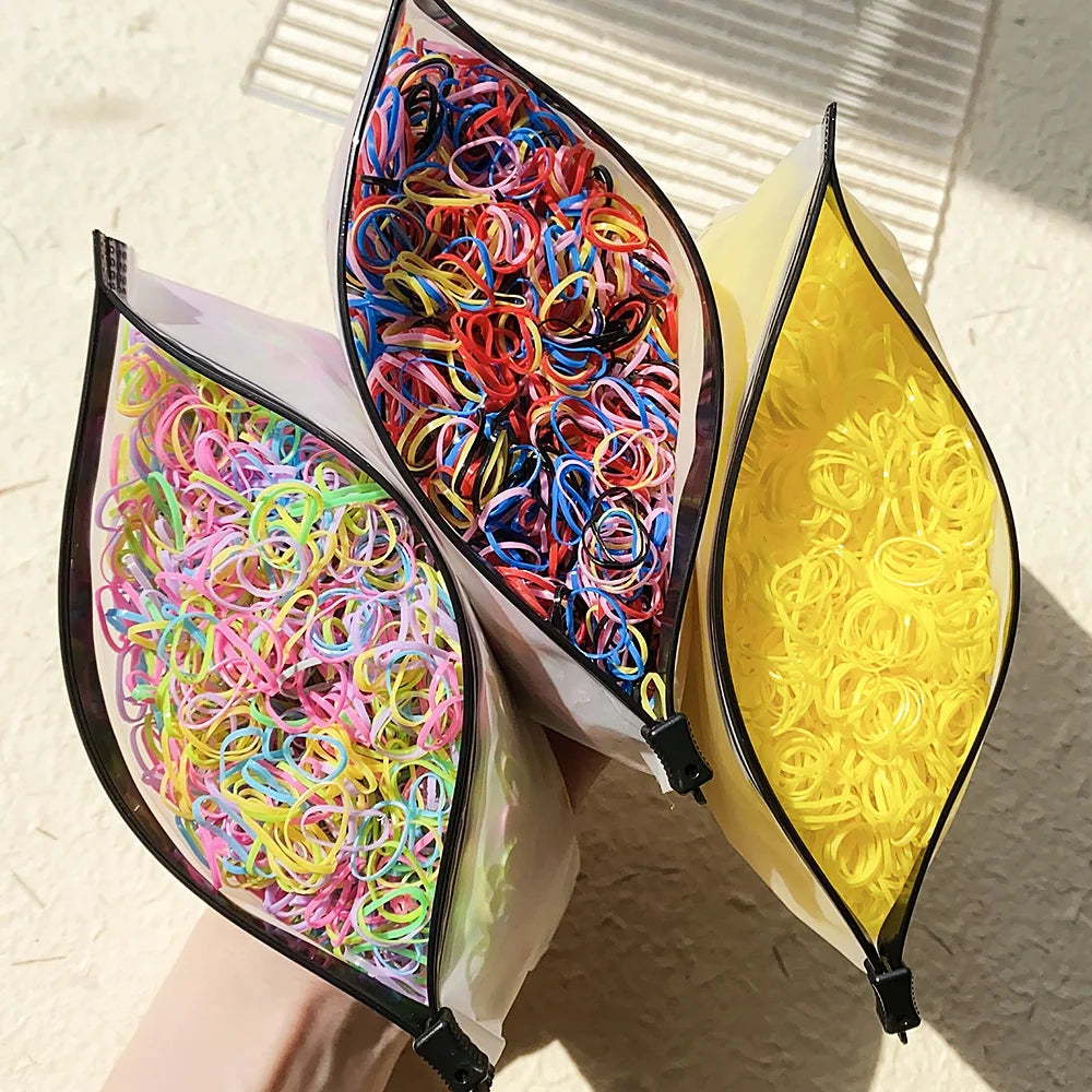 Attaches à cheveux colorées pour filles — porte-queue de cheval, enfants, accessoires, 500/1000/2000 pièces