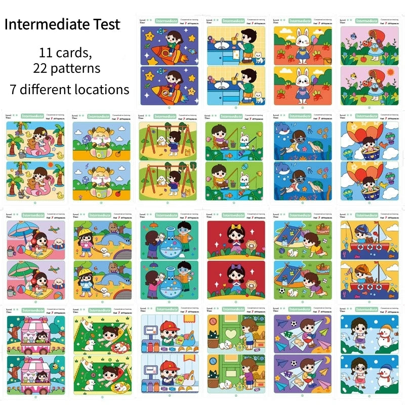 Trouver des différences Jeu de cartes Puzzle éducatif de dessin animé réutilisable pour enfants Trouvez des niveaux de difficulté pour la formation à l'attention de concentration
