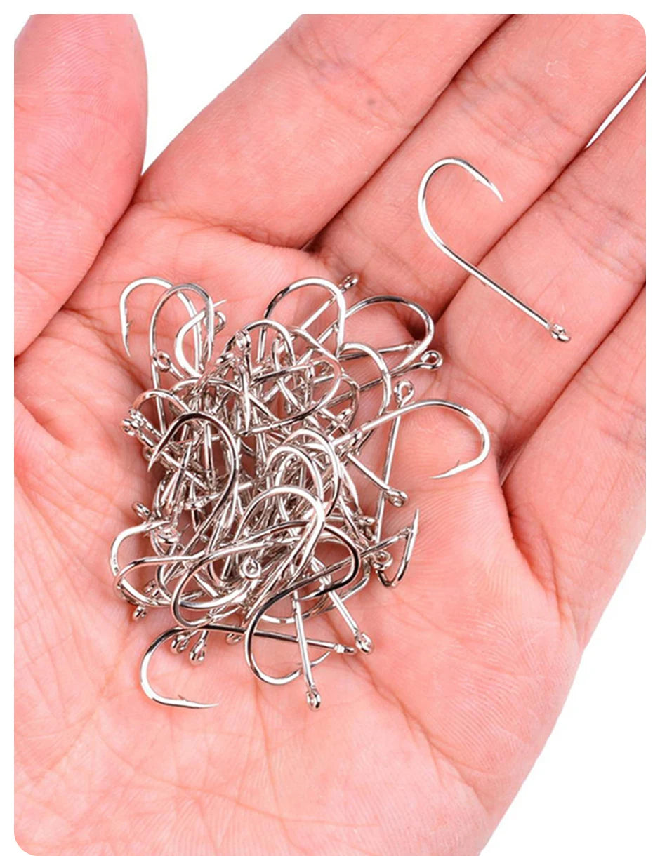 Ensemble d'Hameçons Pêche 100 Pièces — Acier Haute Teneur Carbone, Cercle Barbelé, Carpe, Mouche