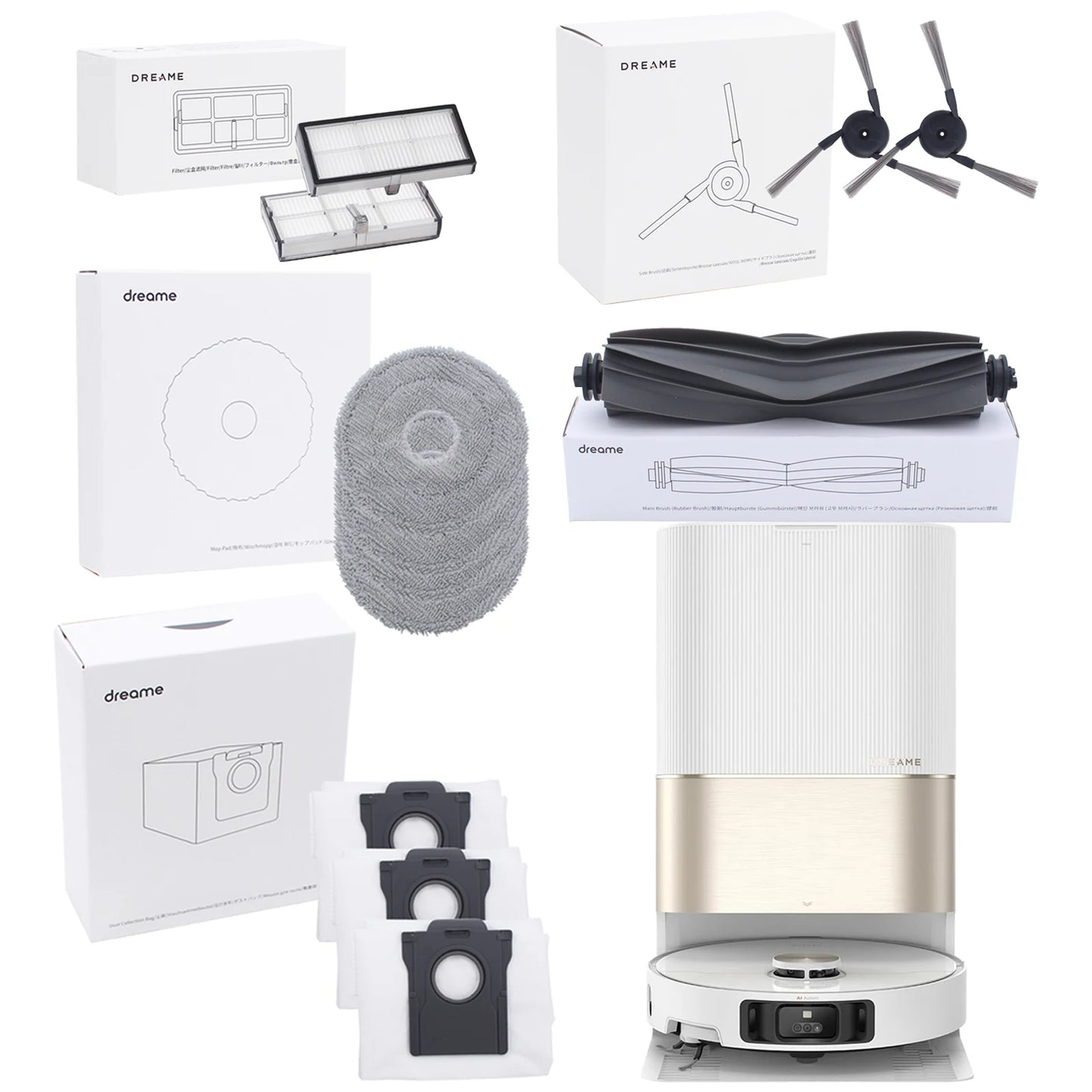 Accessoires pour aspirateur robot — brosse à rouleau, filtre, sac à poussière, vadrouille, brosse latérale