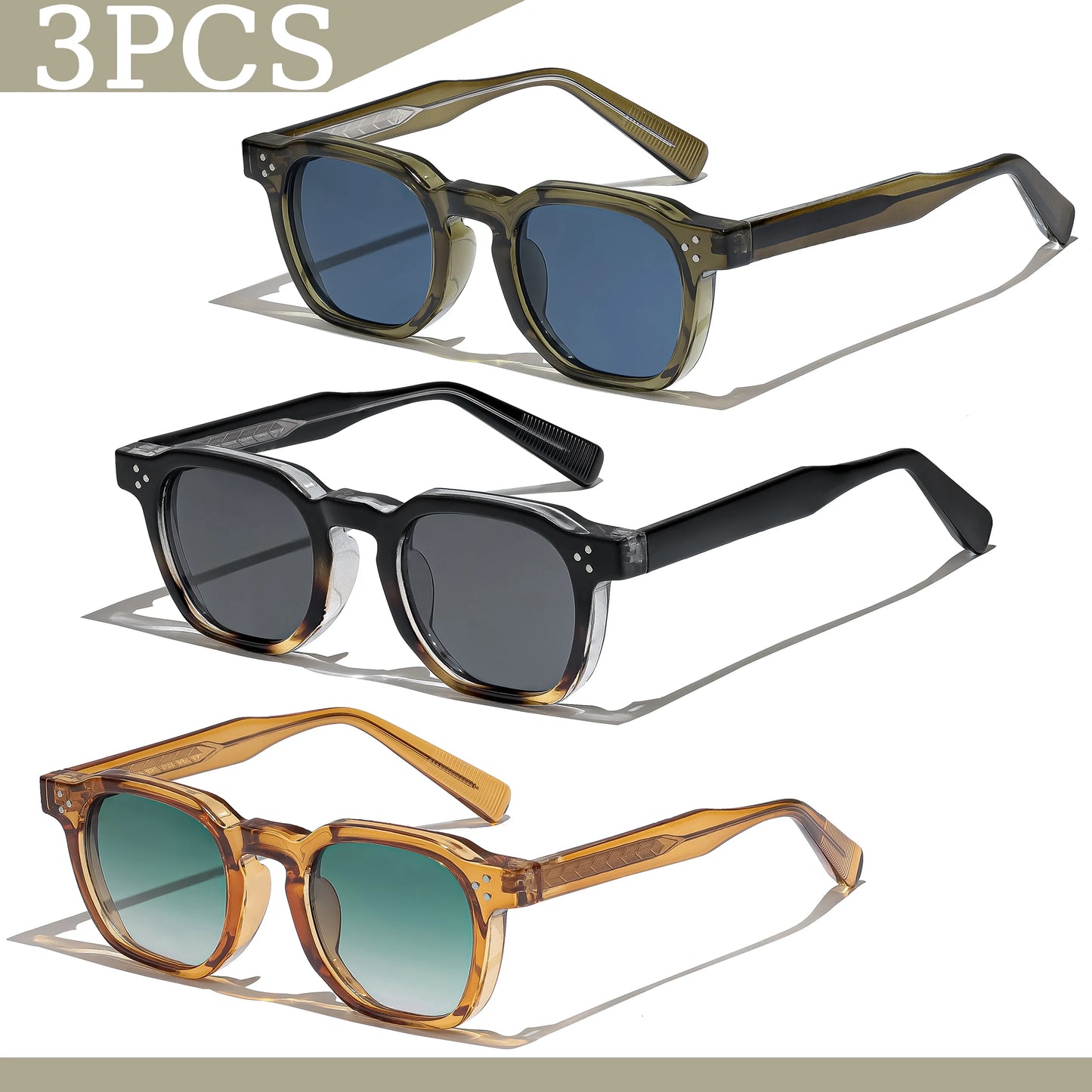 Lunettes de soleil carrées rétro pour hommes — mode punk, femmes, voyage, UV400, lot 1/2/3 pièces