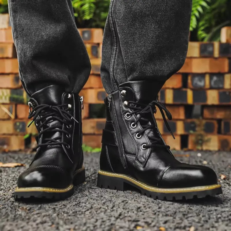 Bottines Moto Homme Cuir Double Zip Style Retro — Grande Taille EU 38–48