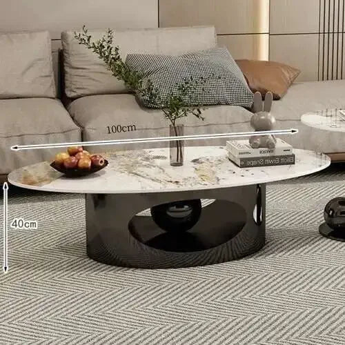Tables basses modernes effet marbre — pieds métal blanc, table d'appoint ovale, nordique, salon, meubles