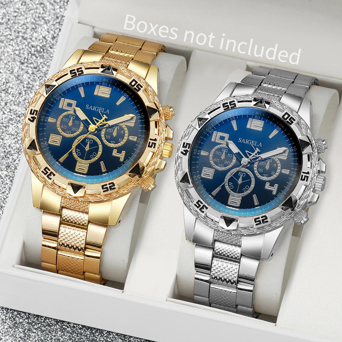 Juego de relojes de cuarzo para hombre de negocios, esfera árabe, correa de acero, moda masculina, sin caja, 2 piezas por juego