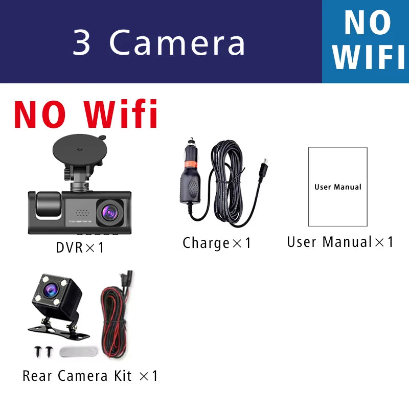 3 WIFI Dash Cam Car Cabin DVR 1080P In-Vehicle Three-Way Channel DVR Recorder Video Recorder Dashcam Camcorder