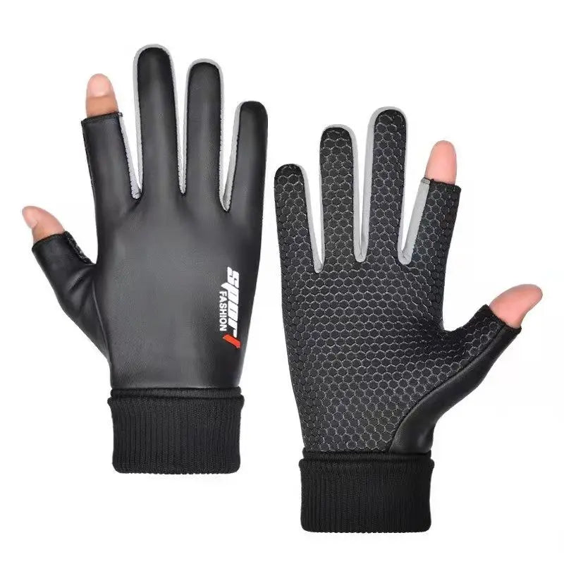 Gants pour hommes automne cyclisme hiver deux doigts velours chaud antidérapant mâle imperméable sport écran tactile randonnée gants de pêche