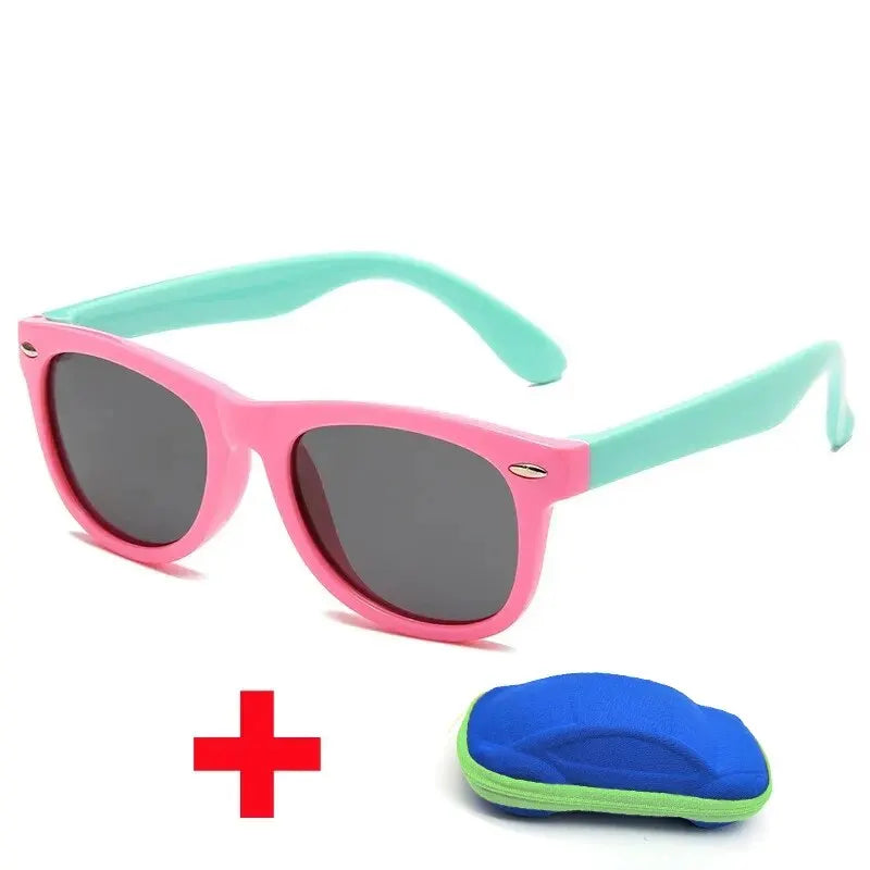 Gafas de sol para bebé con estuche, para niños y niñas, gafas de exterior, lente de CA, gafas de seguridad y estuches, regalo para niños