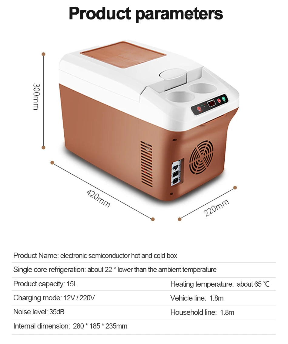 Mini réfrigérateur portable 15L — écran LED, super refroidissement, voiture, maison, camping