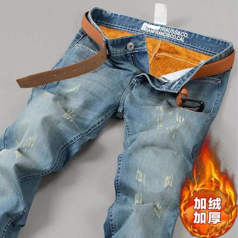 Jean Décontracté Ample Homme Vintage — Droit Trou Tout-Match Automne Hiver