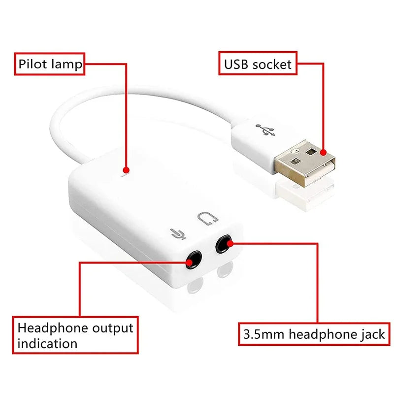 Carte Son USB Externe 7.1 Canaux — Adaptateur Audio Jack 3.5mm Casque & Micro