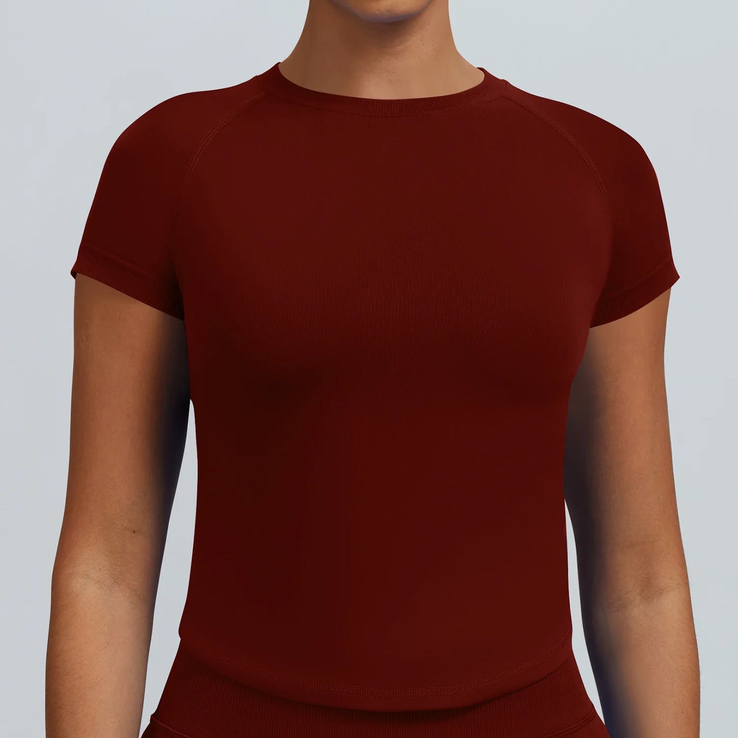 T-shirt de sport pour femme — manches courtes, col rond, respirant, élastique, course, fitness, yoga, entraînement