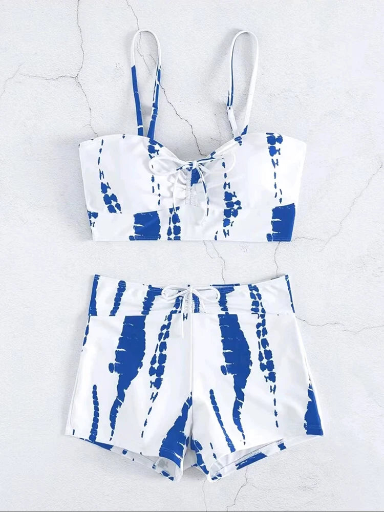 Maillots de bain femme 2026 : Bikinis short à cordon de serrage devant, taille haute, pour la natation et la plage