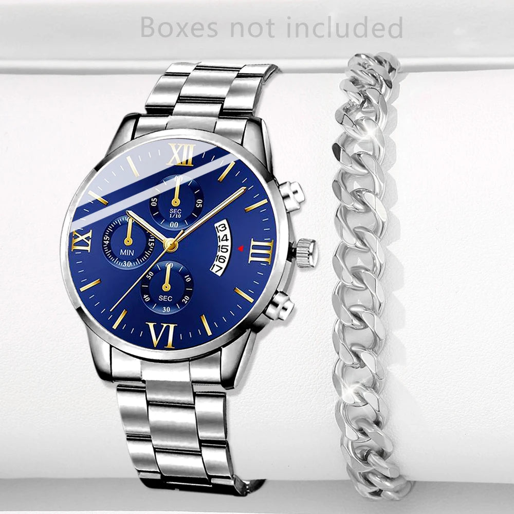 Men's Fashion Stainless Steel Watch Luxury Calendar Quartz Wristwatch Men's Business Watches for Men Clock Men's Watch