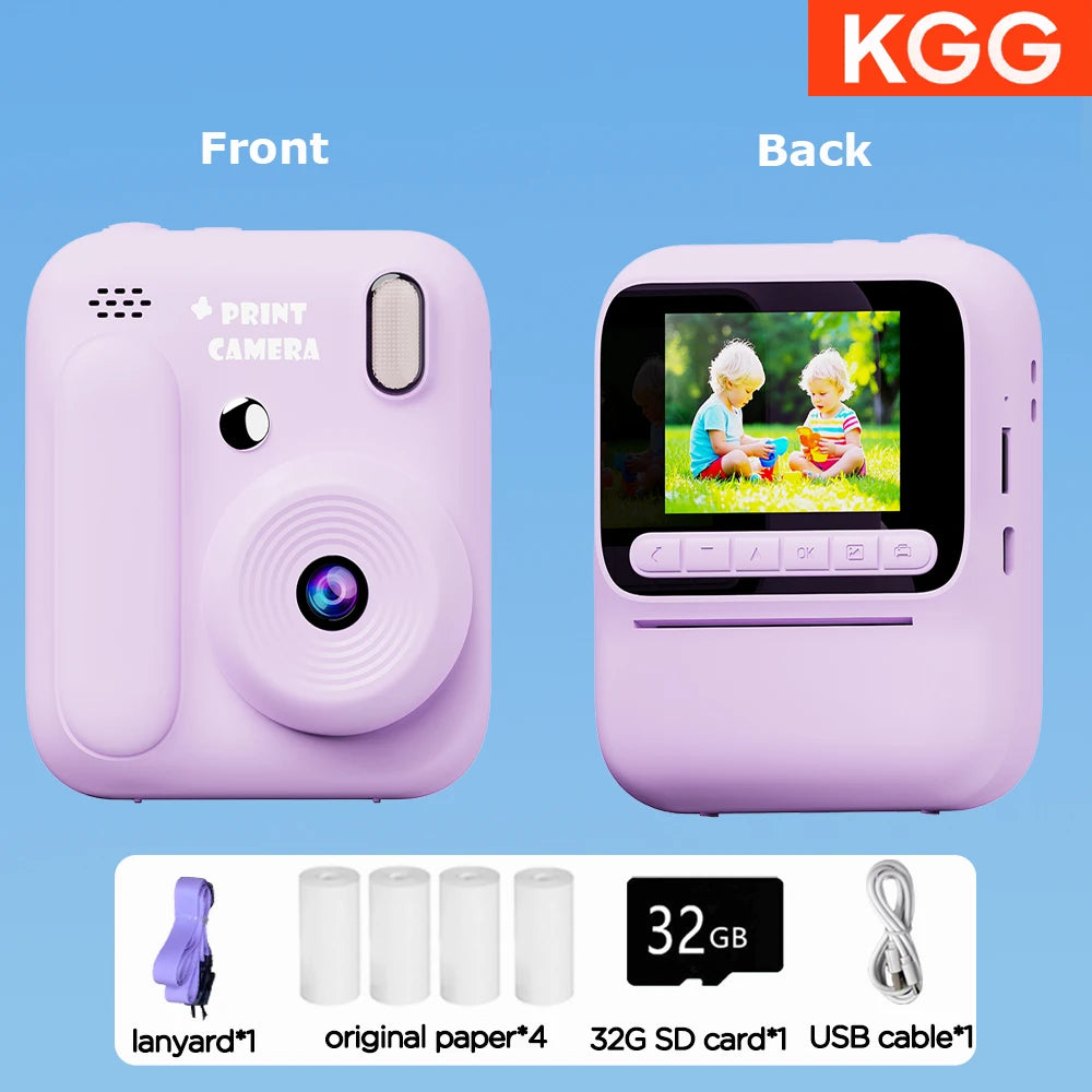 Instant Camera for Kids, Color Printing, 32GB, 1080P, Thermal Print Toy, Photo, Video Games, Music, Children's Gift