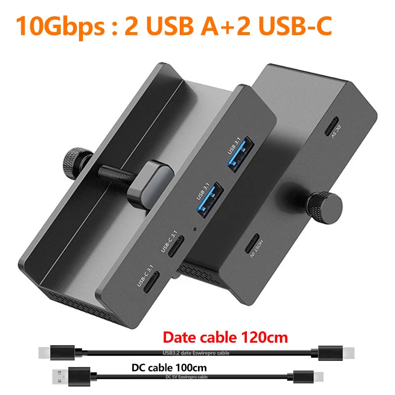 Hub USB 10 Gbps — adaptateur séparateur USB 3.2/3.0/2.0, station d'accueil multi-clips, bureau
