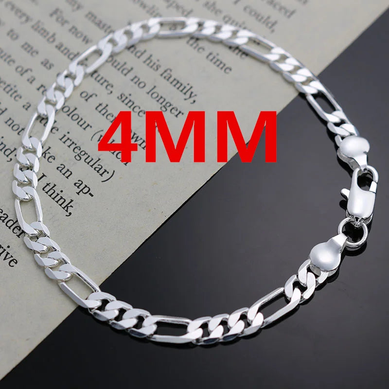 Noble New Arrival 925 Silver 4MM Chain Men Women Bracelet Necklace Jewelry Set Lady Christmas Gifts Wedding Charms