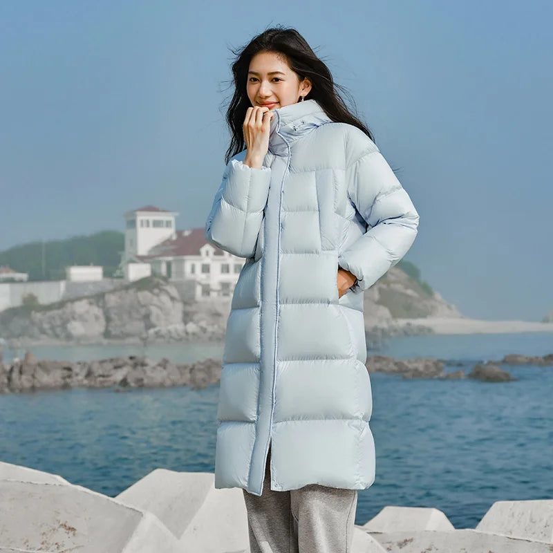 Abrigo largo impermeable de plumón para mujer Semir, nueva colección invierno 2025, abrigo holgado con capucha, abrigo de plumón sencillo para mujer