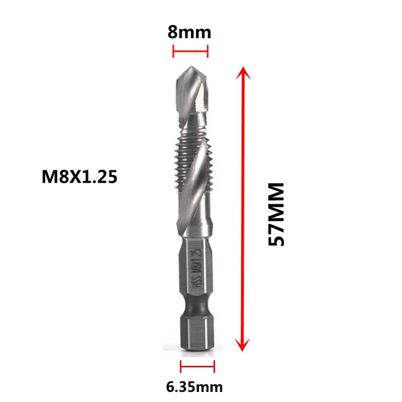 Brocas MeaccelerTap de titanio, vástago hexagonal, rosca de tornillo HSS, máquina de tornillos, macho de roscar compuesto, M3, M5, M6, M8, M10, herramientas manuales
