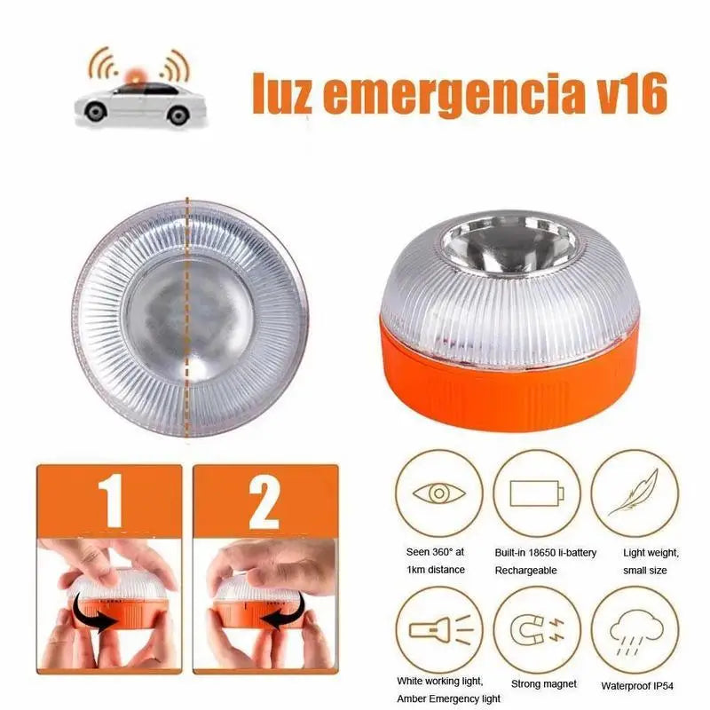 Signal lumineux d'urgence pour voiture d'espagne V16, lumière stroboscopique magnétique, Rechargeable par USB, Induction S0B9