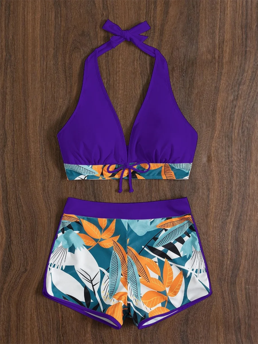 Ensemble de bikini halter 2026, maillot de bain court pour femme, maillot de bain taille haute imprimé, tenue de plage