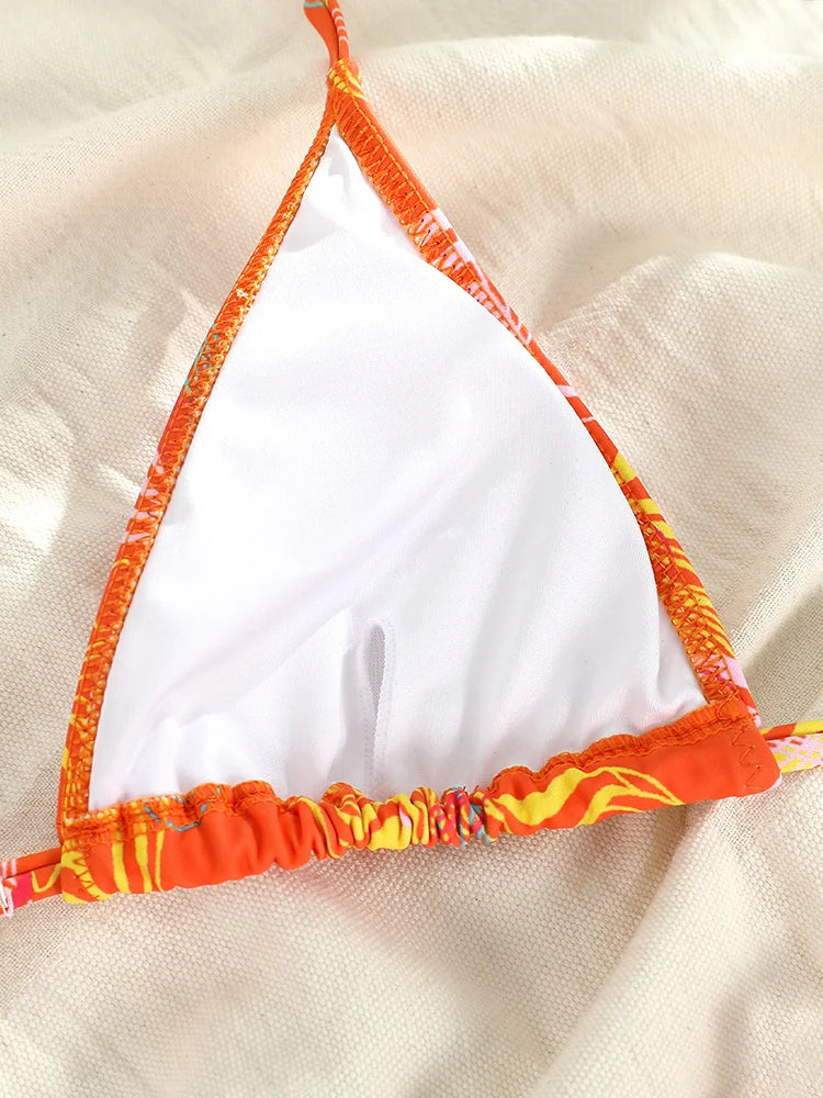 Sexy Triangle chaînes Bikini ensembles Micro tongs maillot de bain femmes maillot de bain Biquini pansements de plage maillot de bain imprimé string Bikini