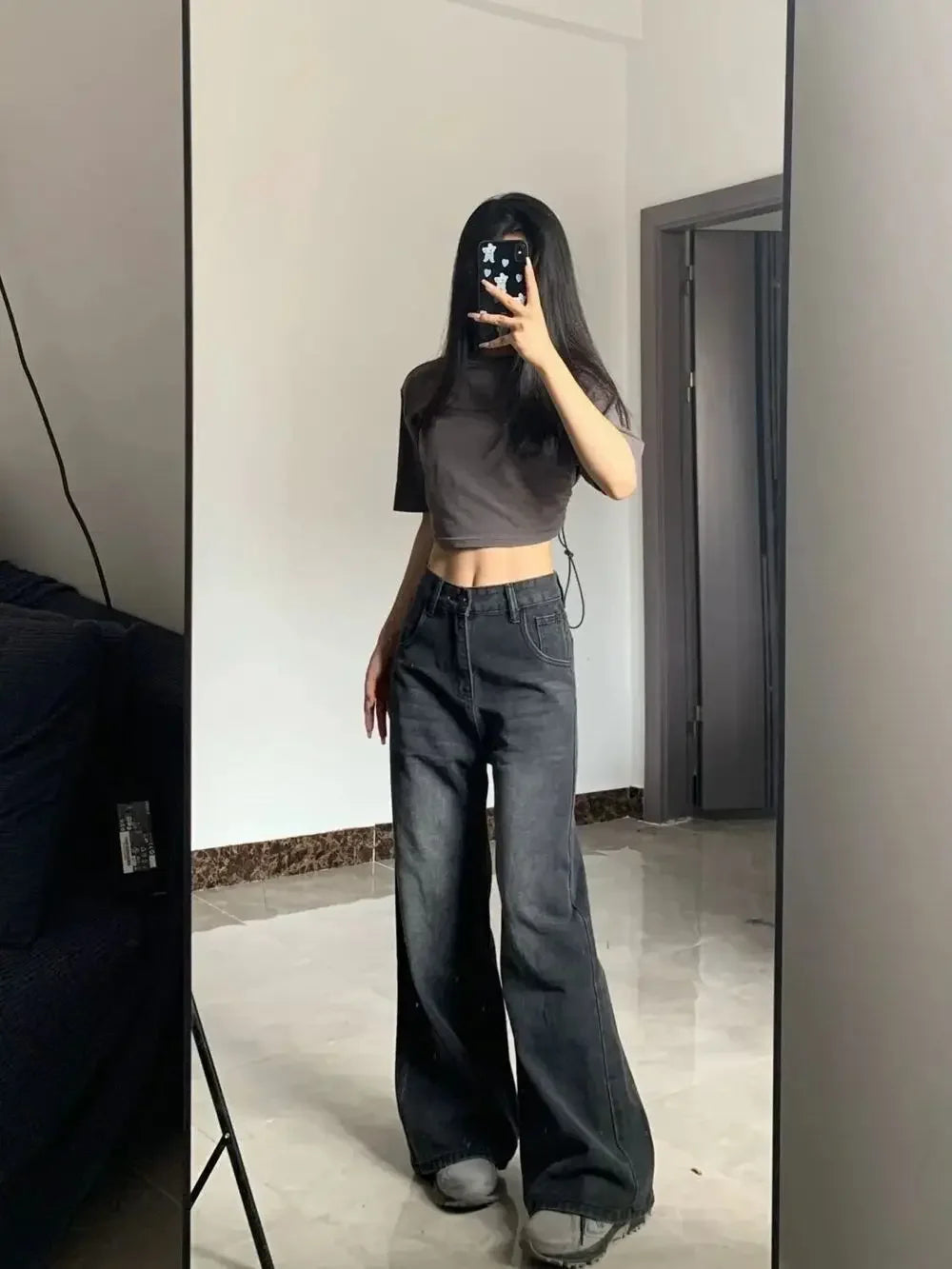 Vaqueros adelgazantes de cintura alta para mujer, pantalones vaqueros de mezclilla en forma de pera, corte holgado, pierna recta, bajo acampanado, talla grande