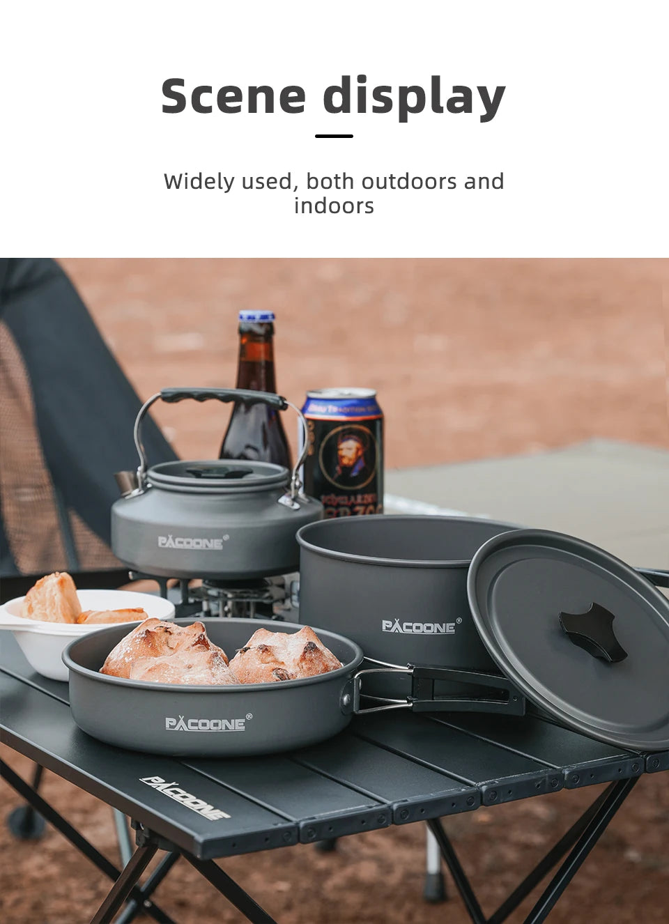 PACOONE – ensemble d'ustensiles de cuisine de Camping, Kit d'ustensiles de cuisine portables, Pot d'extérieur, bouilloire à eau, ensemble de casseroles, vaisselle, équipement de pique-nique de randonnée