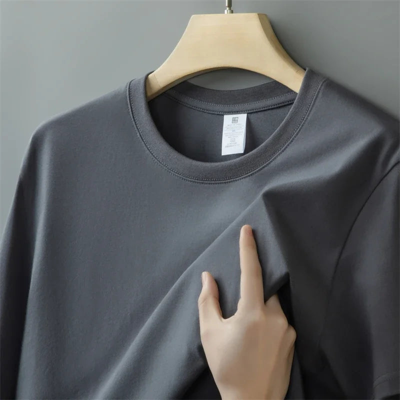 230g hommes surdimensionné épais col rond T-shirt été à manches courtes T-shirt pur coton dessus de couleur unie décontracté polyvalent T-shirt