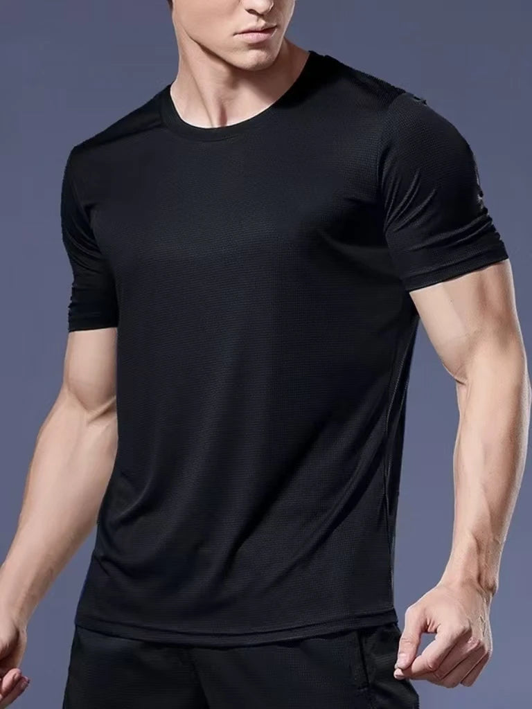 Camiseta de verano para gimnasio, de secado rápido, para correr, de musculación, de manga corta, tops deportivos para hombre, camiseta de punto de talla grande