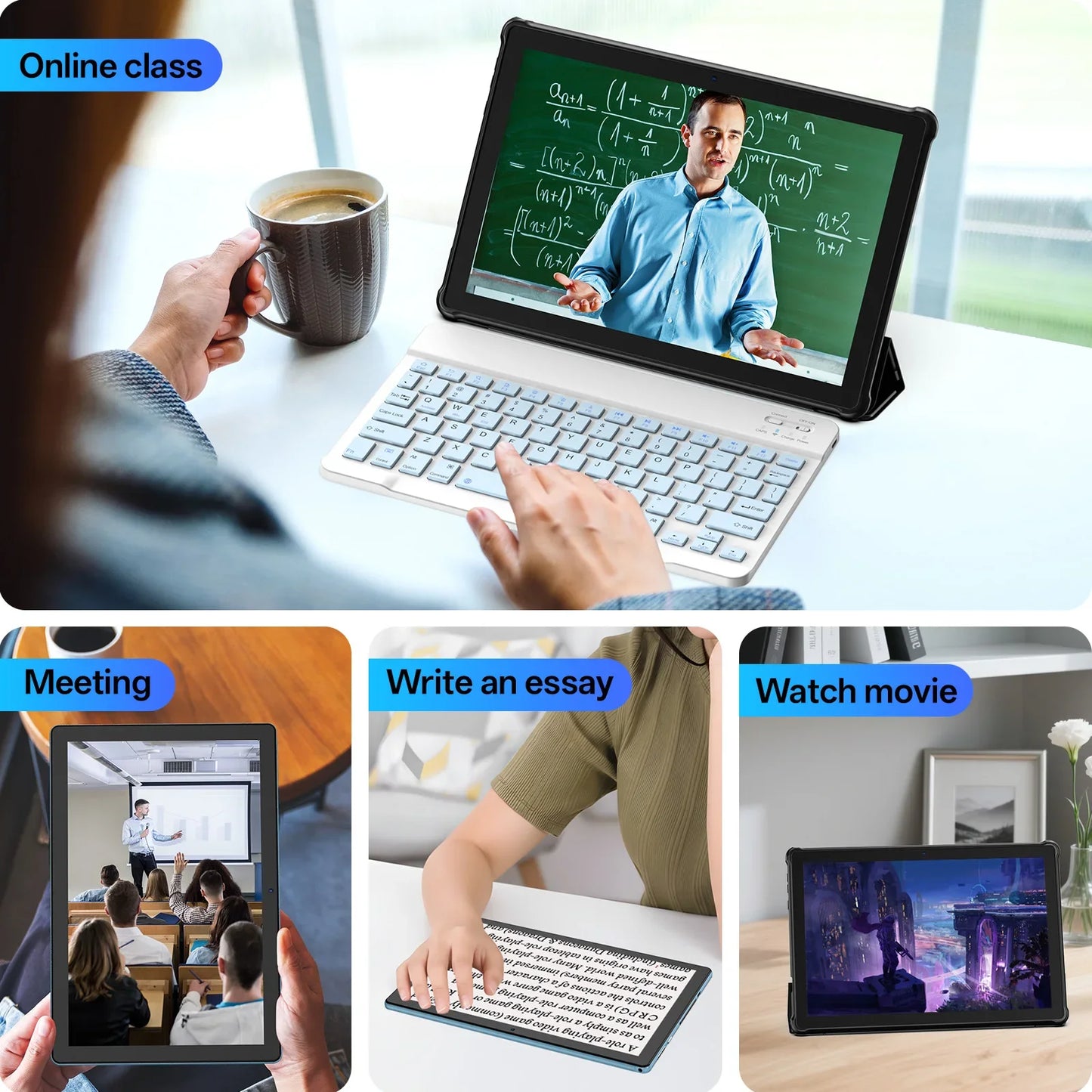 10-inch Tablet PC, Android 15 system, Quad-Core Processor, 12 (3+9) GB + 64 GB Storage, Expandable up to 1TB, Supports WiFi 6,