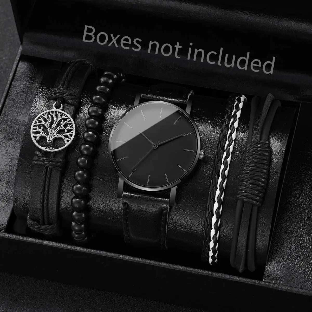 Montres Homme Tendance Ville — Cuir Quartz Vintage Ensemble Bracelets 4-5 Pièces