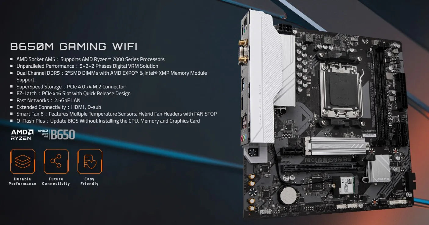 GIGABYTE B650M GAMING WIFI nouveau Support pour DDR5 M.2 AMD Ryzen 7000/8000/9000 séries processeurs Socket AM5 carte mère