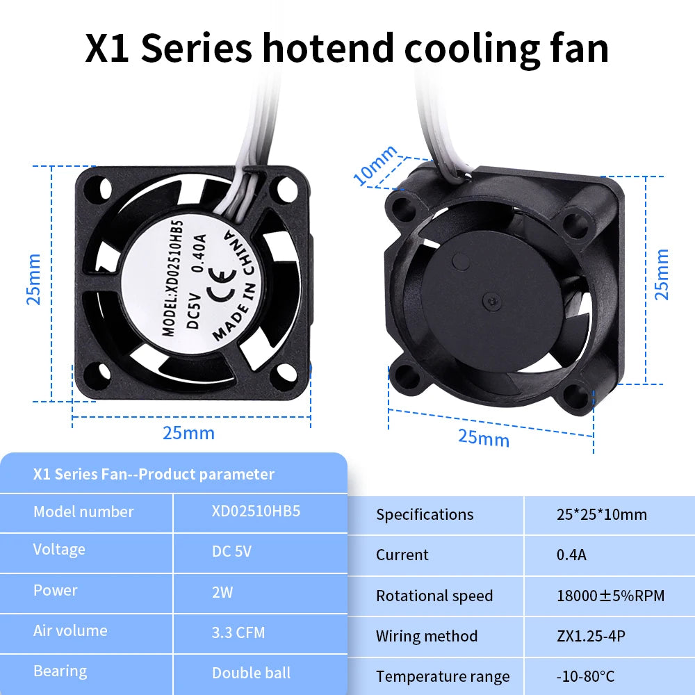 2510 ventilateur pour Bambu Lab X1/P1 A1 ventilateur de refroidissement Hotend avec câble ventilateur de refroidissement rapide pour Bambu X1C P1S P1P A1 A1 Mini imprimante 3D