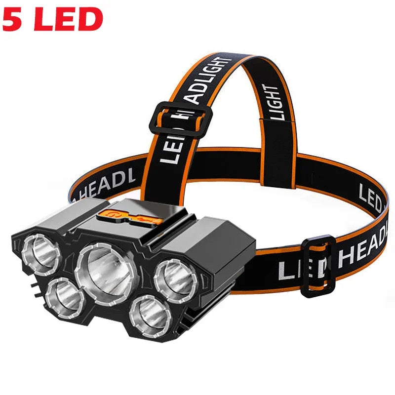 Lampe frontale puissante à 5/11 LED, batterie 18650 intégrée, Rechargeable par USB, lanterne pour Camping en plein air, pêche