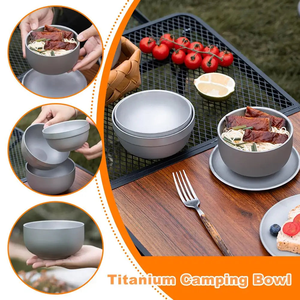 Bol Portable en titane à Double paroi, ultraléger, vaisselle de Purification écologique pour Camping en plein air barbecue pique-nique arrière
