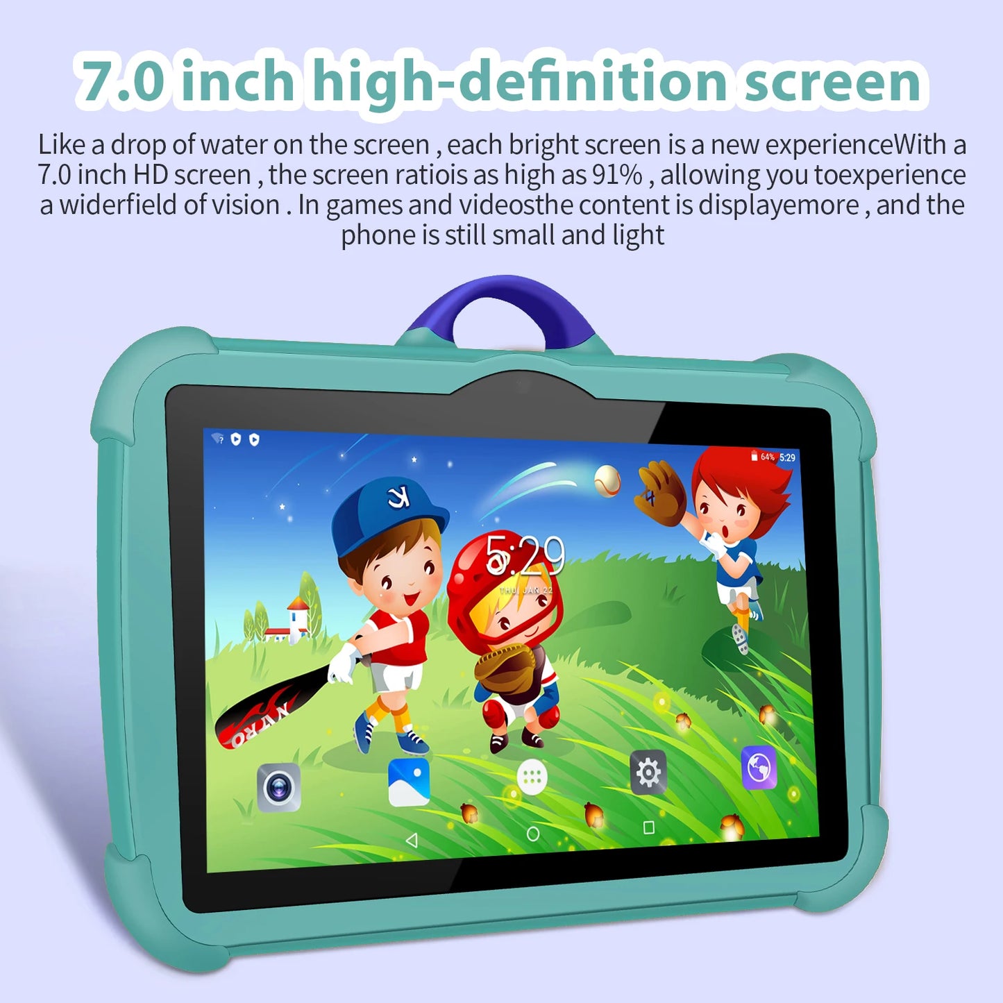 Tablette PC pour enfants 7 pouces Android 13 — Quad Core, 4 Go RAM, 64 Go ROM, apprentissage éducatif