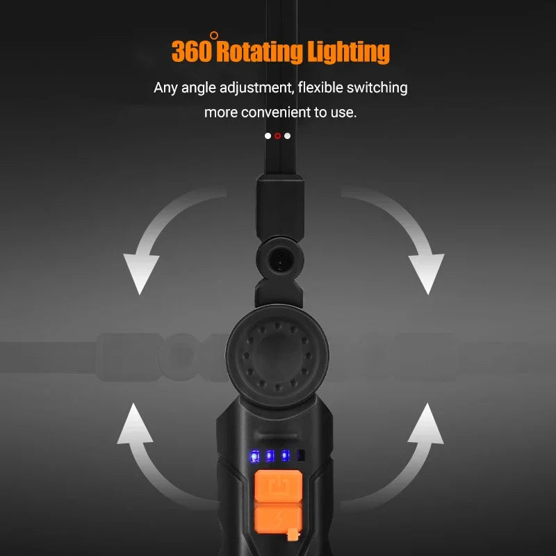 Lampe de Poche LED COB Portable, Rechargeable par USB, Lanterne Magnétique de Travail, avec Batterie spatirée, Torche de Camping