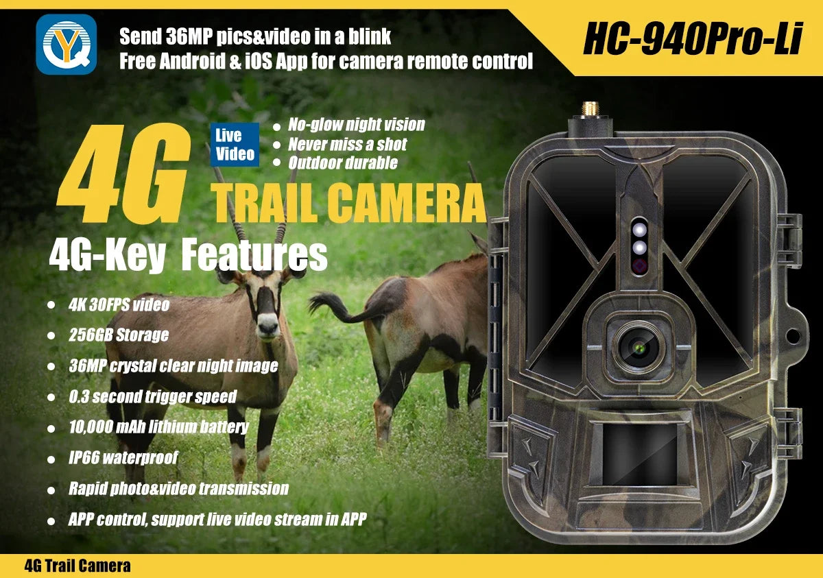 Caméra de chasse à vision nocturne 4G avec suivi et contrôle par application, batterie Li-ion 8000 mAh, 120° °   Caméra de surveillance sans fil Cloud Service Game Scout