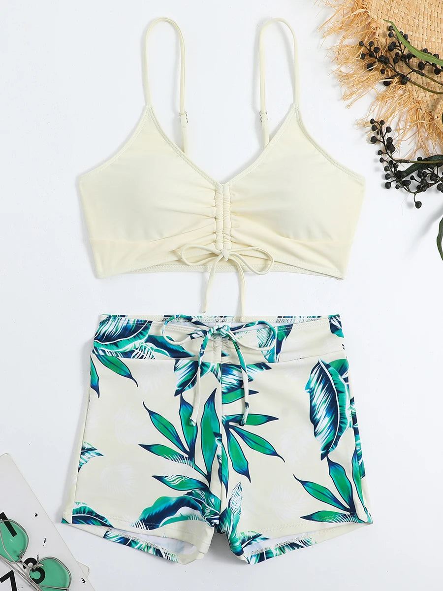 Maillots de bain femme 2026 : Bikinis short à cordon de serrage devant, taille haute, pour la natation et la plage
