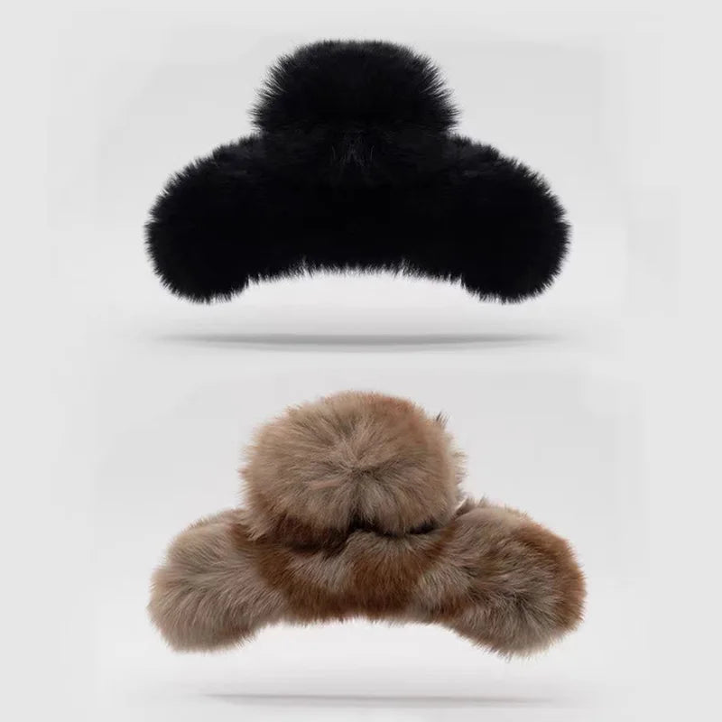 Grande pince en peluche avec une sensation haut de gamme, pince à cheveux poilue d'automne et d'hiver, tempérament féminin et coiffure, 1/2 pièces