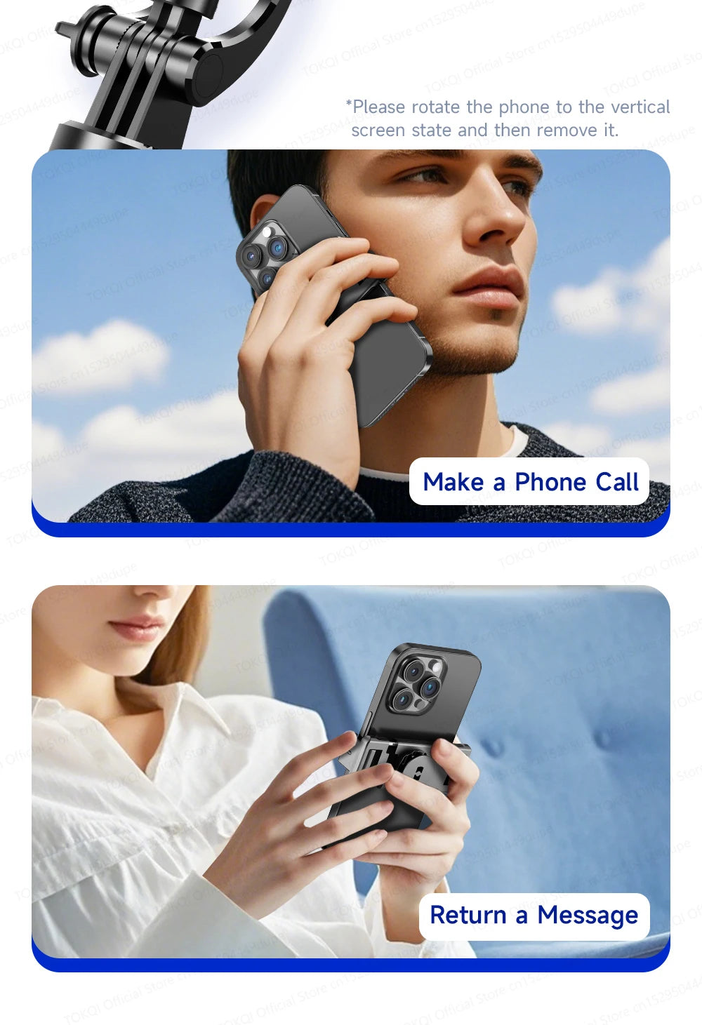 TOKQI — Bâton Selfie Extensible 360° Télécommande Bluetooth & Lumière Optionnelle