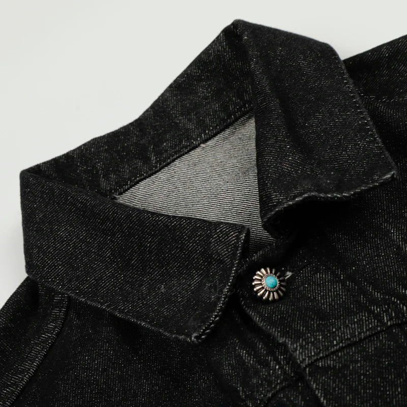 Chaqueta de mezclilla corta con hebilla de avión para hombres, con botones turquesa de moda Streetwear Hip Hop, chaqueta de mezclilla unisex para primavera y otoño, abrigo de vaquero