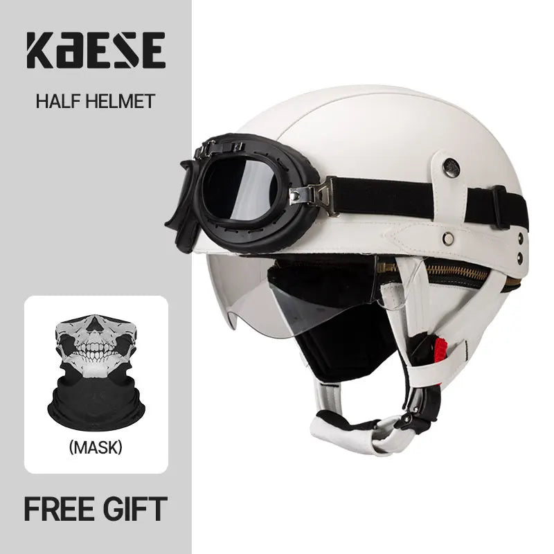 Casque Moto Demi-Visage Vintage DOT — Homme Femme Scooter Été Noir Marron