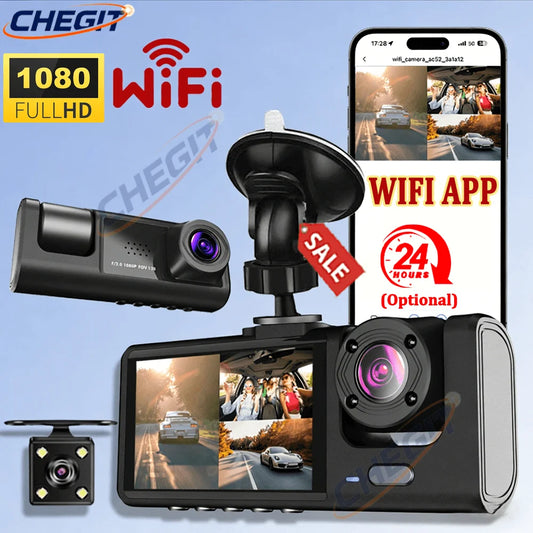 1080P WiFi Car DVR 2/3 Camera DashCam for Cars Vehicle Camera Front Video Recorder Optional Rear Camera Night Vision Dashcam
