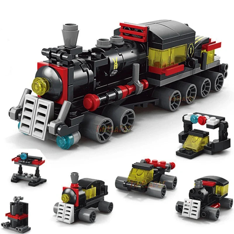 Bricolaje 6 en 1 Vía de tren Robot Vehículo Camión Bloques de construcción Kit Niñas Ladrillos Modelo de película Niños Tallo Educativo Cumpleaños Niños Juguetes