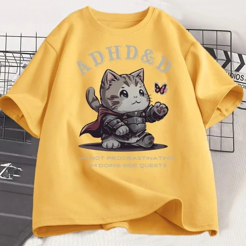 T-shirt humoristique graphique chat — manches courtes, été, ample, hauts, Y2K (v2)