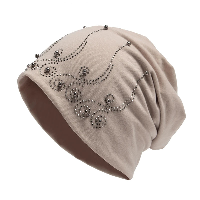 Bonnet en perles biscuits pour femme, cagoule tendance, chapeaux décontractés pour femme, bonnet Skullies, bonnet femme avec chaleur, automne et hiver