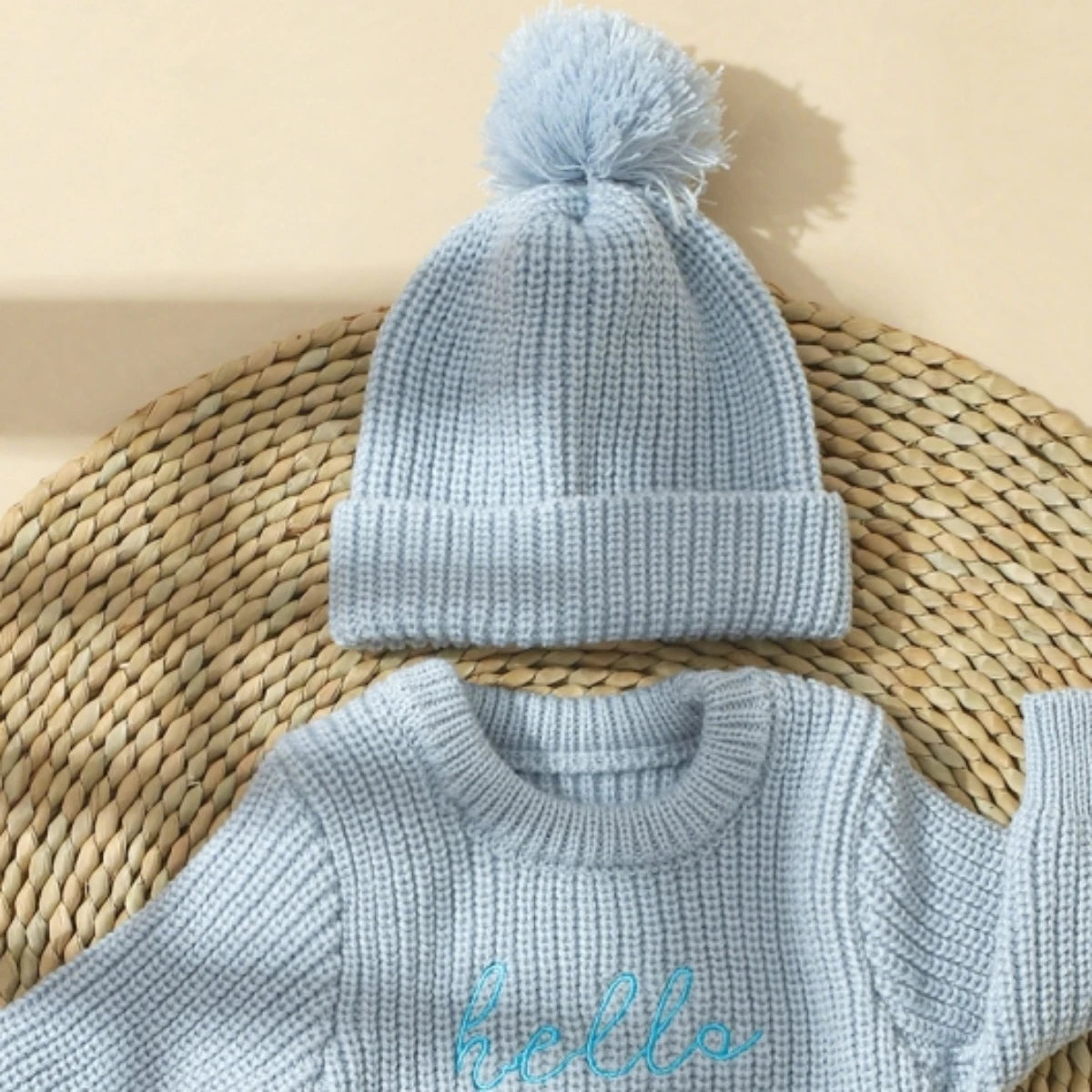 Ylsteed Hello World – pelele de punto para recién nacido, con gorro de pompón a juego, jersey para bebé niño y niña, conjuntos para sesión de fotos